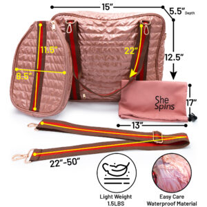 she spins pickleball bags lightweight, easy care, waterproof material