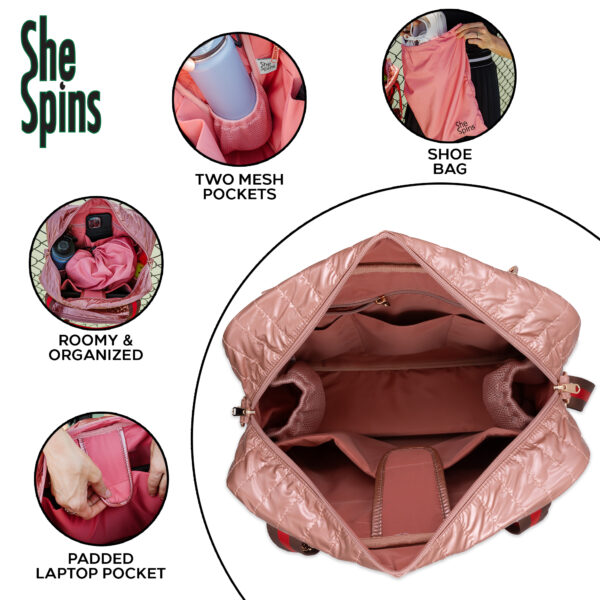 she spins pickleball bags roomy and organized, shoe bag. padded laptop pocket