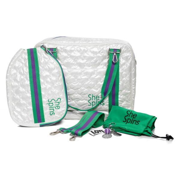Pickleball Tote Bag & Paddle Cover w/Logos, Shoe Bag + Charms! | Wimble White