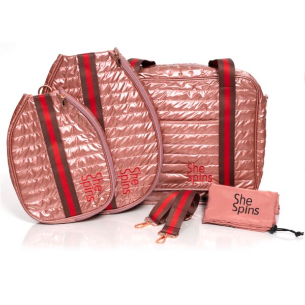 Women’s Designer Pickleball & Tennis Bundle: Tote Bag, Paddle/Racket Covers & Shoe Bag w/logo + Charms! in Desert Rose