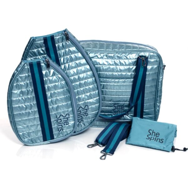 Pickleball & Tennis Bundle: Tote Bag, Paddle/Racket Covers & Shoe Bag w/logo + Charms! in Ocean Blue
